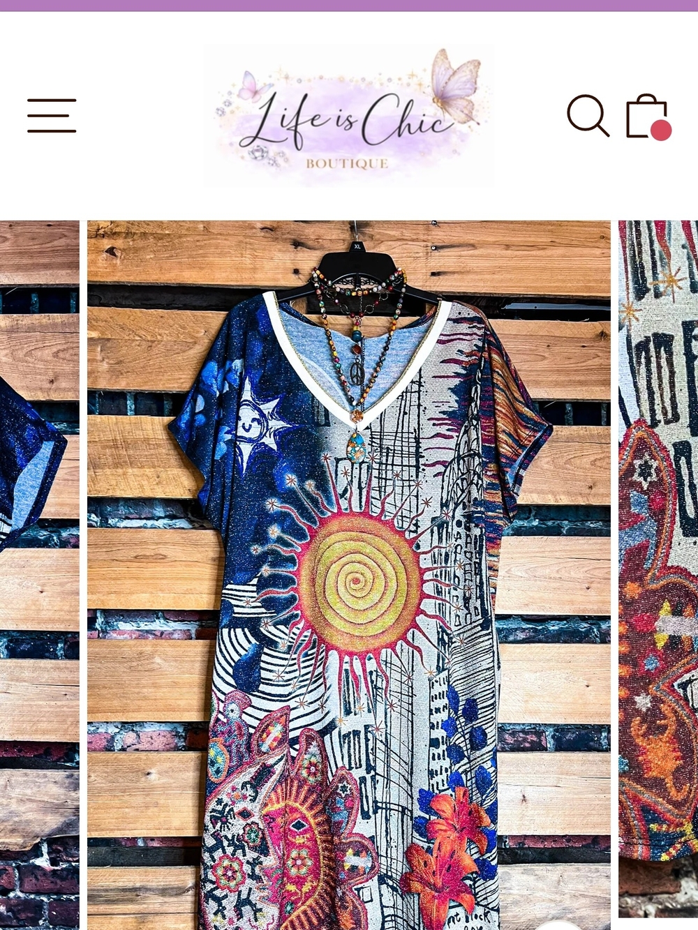 Blue & Multi Sunburst Print V-Neck Midi Dress